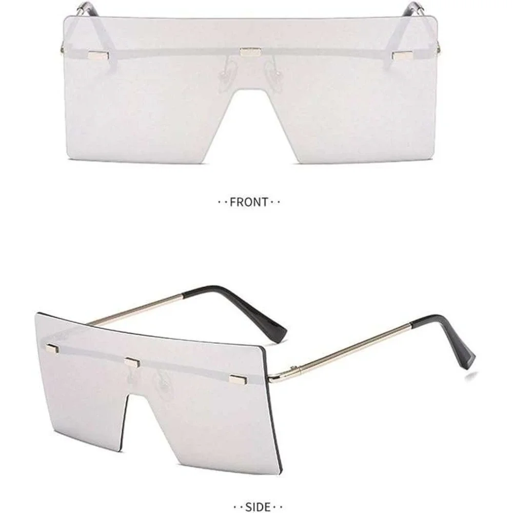 Rimless Sunglasses Women Silver Mirror Lens Fashion‎ Square Sun Glasses